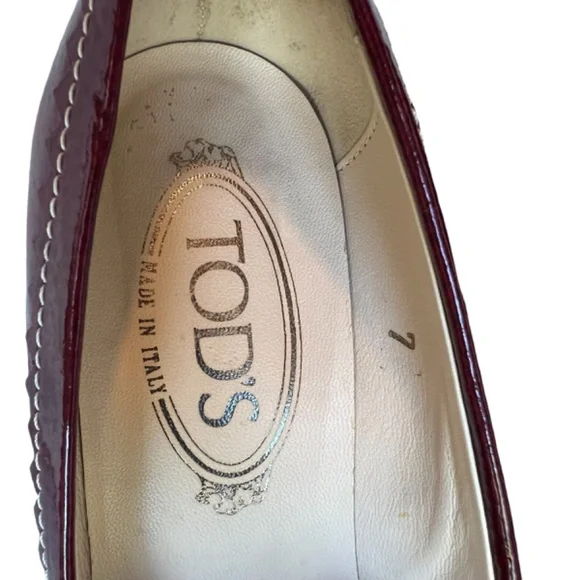 TOD'S Red Patent Leather Top-stitched Pumps Shoes Size 7 - Picture 5 of 7